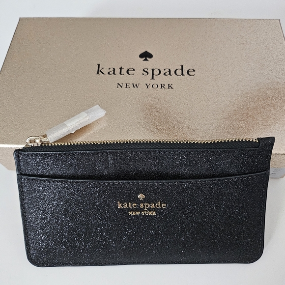NWT & NIB! Kate Spade Glitter black large card holder (msrp $129)
